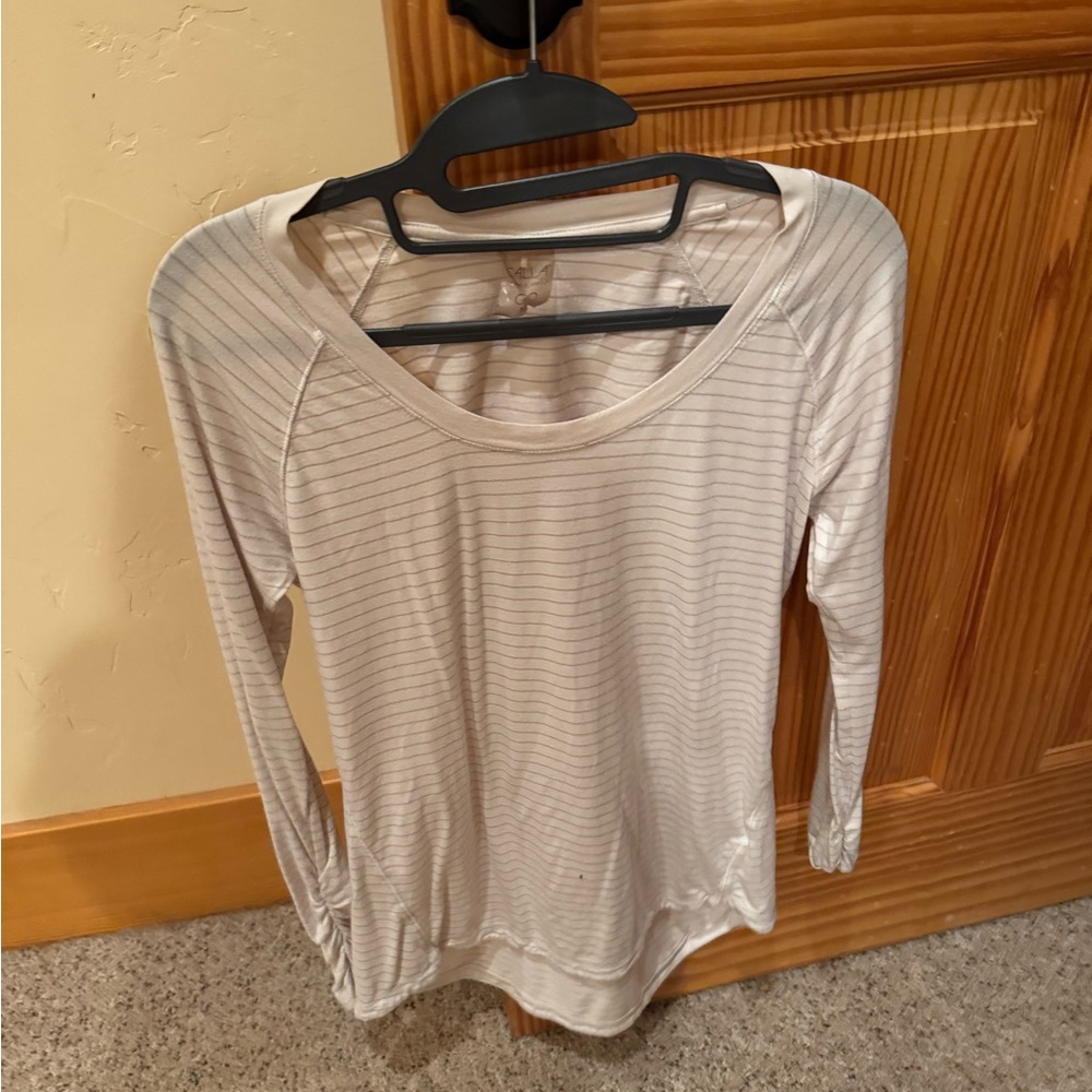 Striped Long Sleeve Scoop Neck Top - Light Cream
